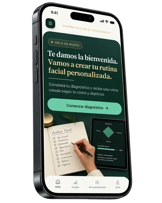 Vista del Diagnóstico Facial Inteligente en un teléfono